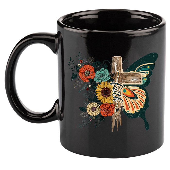 Christian Faith Butterfly Cross Rainbow Sunflowers 11oz C Handle Ceramic Mug