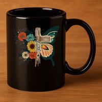 Christian Faith Butterfly Cross Rainbow Sunflowers 11oz C Handle Ceramic Mug