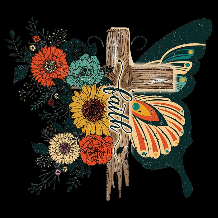 Christian Faith Butterfly Cross Rainbow Sunflowers Drawstring Bag