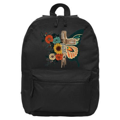 Christian Faith Butterfly Cross Rainbow Sunflowers 16 in Basic Backpack