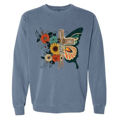 Christian Faith Butterfly Cross Rainbow Sunflowers Garment-Dyed Sweatshirt