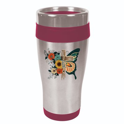 Christian Faith Butterfly Cross Rainbow Sunflowers 16oz Travel Tumbler