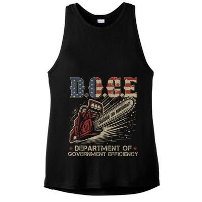 Chainsaw For Bureaucracy Funny D.O.G.E Doge Usa Flag Ladies PosiCharge Tri-Blend Wicking Tank