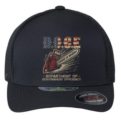 Chainsaw For Bureaucracy Funny D.O.G.E Doge Usa Flag Flexfit Unipanel Trucker Cap