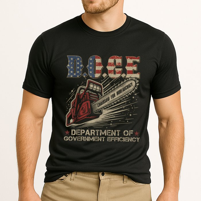 Chainsaw For Bureaucracy Funny D.O.G.E Doge Usa Flag Cooling Performance Crew T-Shirt