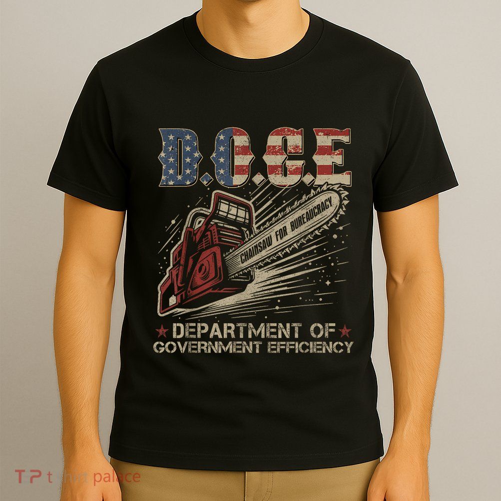 Chainsaw For Bureaucracy Funny D.O.G.E Doge Usa Flag T-Shirt