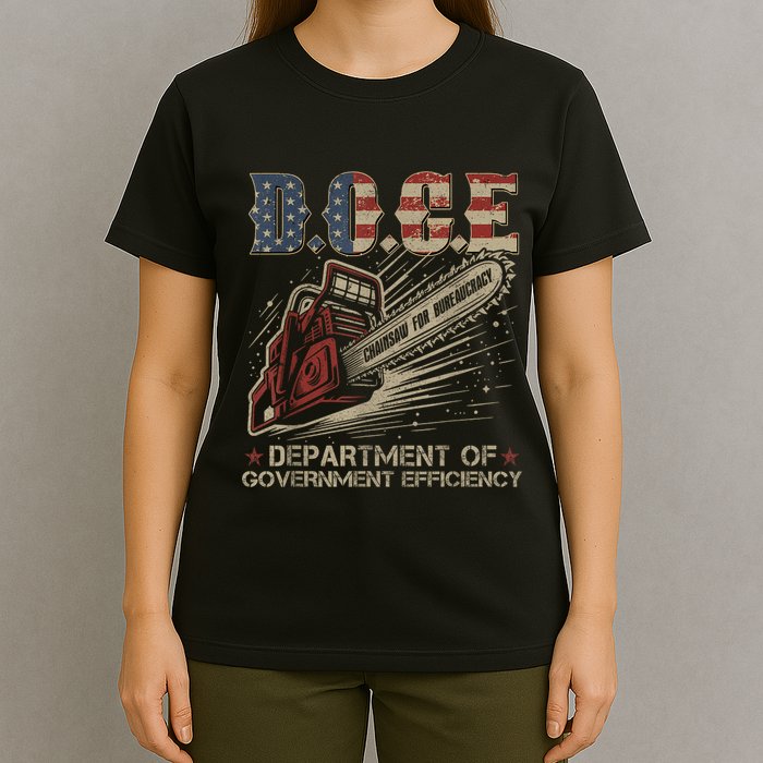 Chainsaw For Bureaucracy Funny D.O.G.E Doge Usa Flag T-Shirt