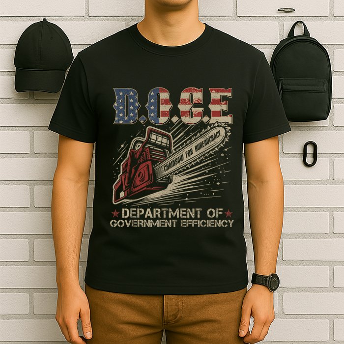Chainsaw For Bureaucracy Funny D.O.G.E Doge Usa Flag T-Shirt