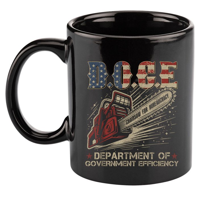 Chainsaw For Bureaucracy Funny D.O.G.E Doge Usa Flag 11oz C Handle Ceramic Mug