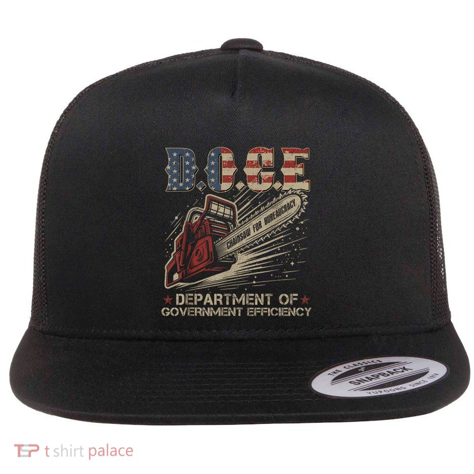 Chainsaw For Bureaucracy Funny D.O.G.E Doge Usa Flag Flatbill Hat