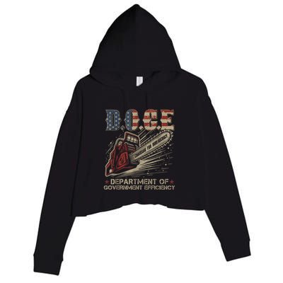 Chainsaw For Bureaucracy Funny D.O.G.E Doge Usa Flag Crop Fleece Hoodie