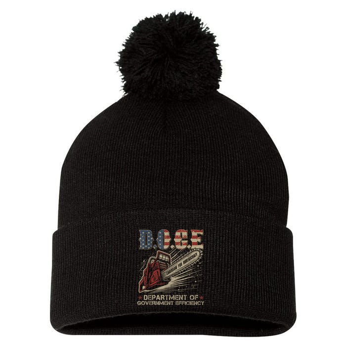 Chainsaw For Bureaucracy Funny D.O.G.E Doge Usa Flag Pom Pom 12in Knit Beanie