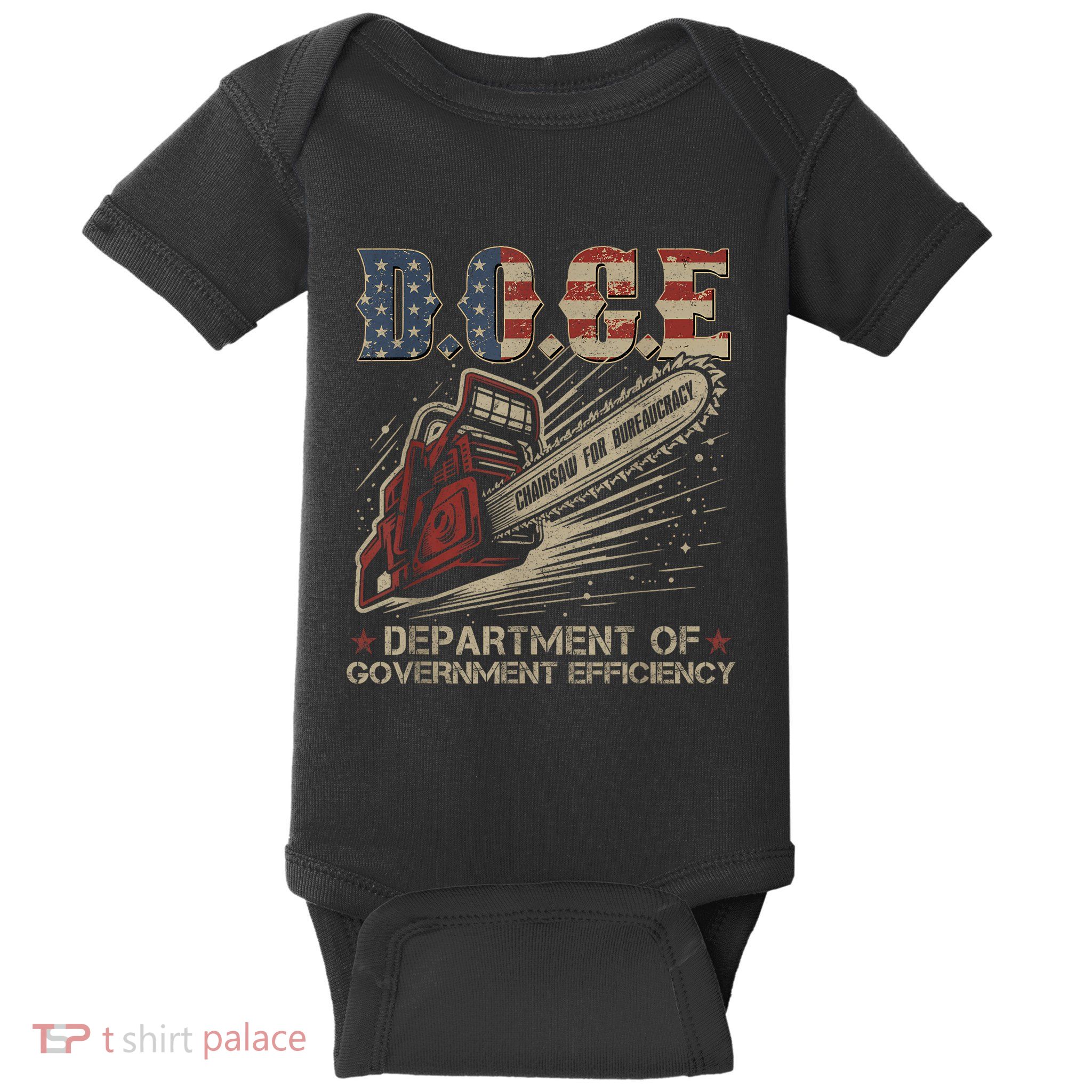 Chainsaw For Bureaucracy Funny D.O.G.E Doge Usa Flag Baby Bodysuit