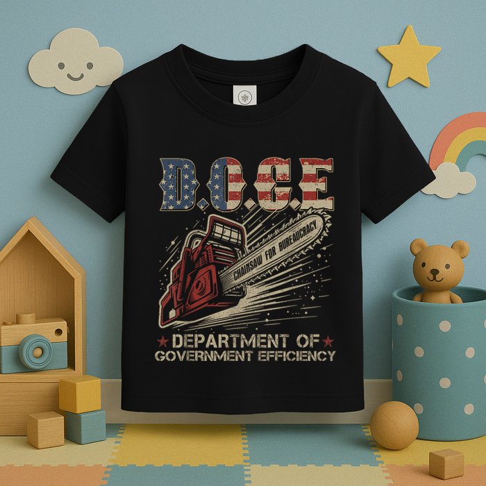 Chainsaw For Bureaucracy Funny D.O.G.E Doge Usa Flag Toddler T-Shirt