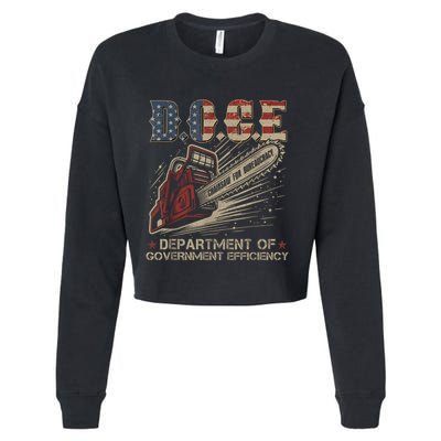 Chainsaw For Bureaucracy Funny D.O.G.E Doge Usa Flag Cropped Pullover Crew