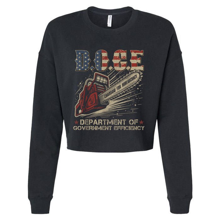 Chainsaw For Bureaucracy Funny D.O.G.E Doge Usa Flag Cropped Pullover Crew
