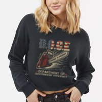 Chainsaw For Bureaucracy Funny D.O.G.E Doge Usa Flag Cropped Pullover Crew