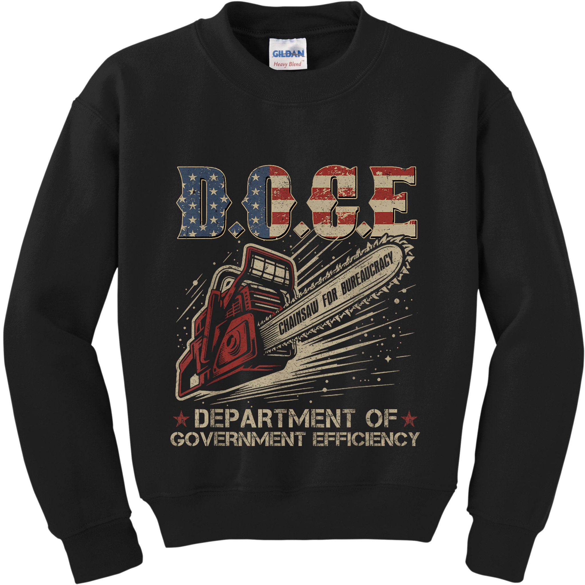 Chainsaw For Bureaucracy Funny D.O.G.E Doge Usa Flag Kids Sweatshirt