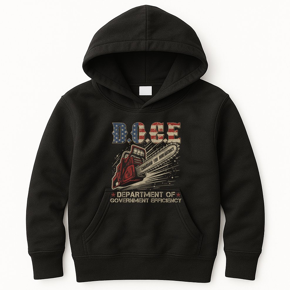 Chainsaw For Bureaucracy Funny D.O.G.E Doge Usa Flag Kids Hoodie