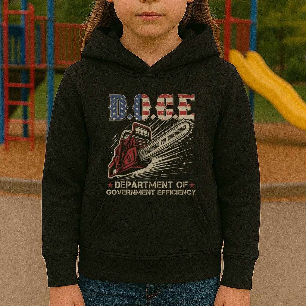 Chainsaw For Bureaucracy Funny D.O.G.E Doge Usa Flag Kids Hoodie