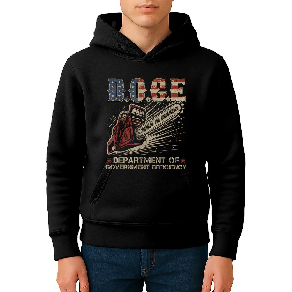 Chainsaw For Bureaucracy Funny D.O.G.E Doge Usa Flag Kids Hoodie