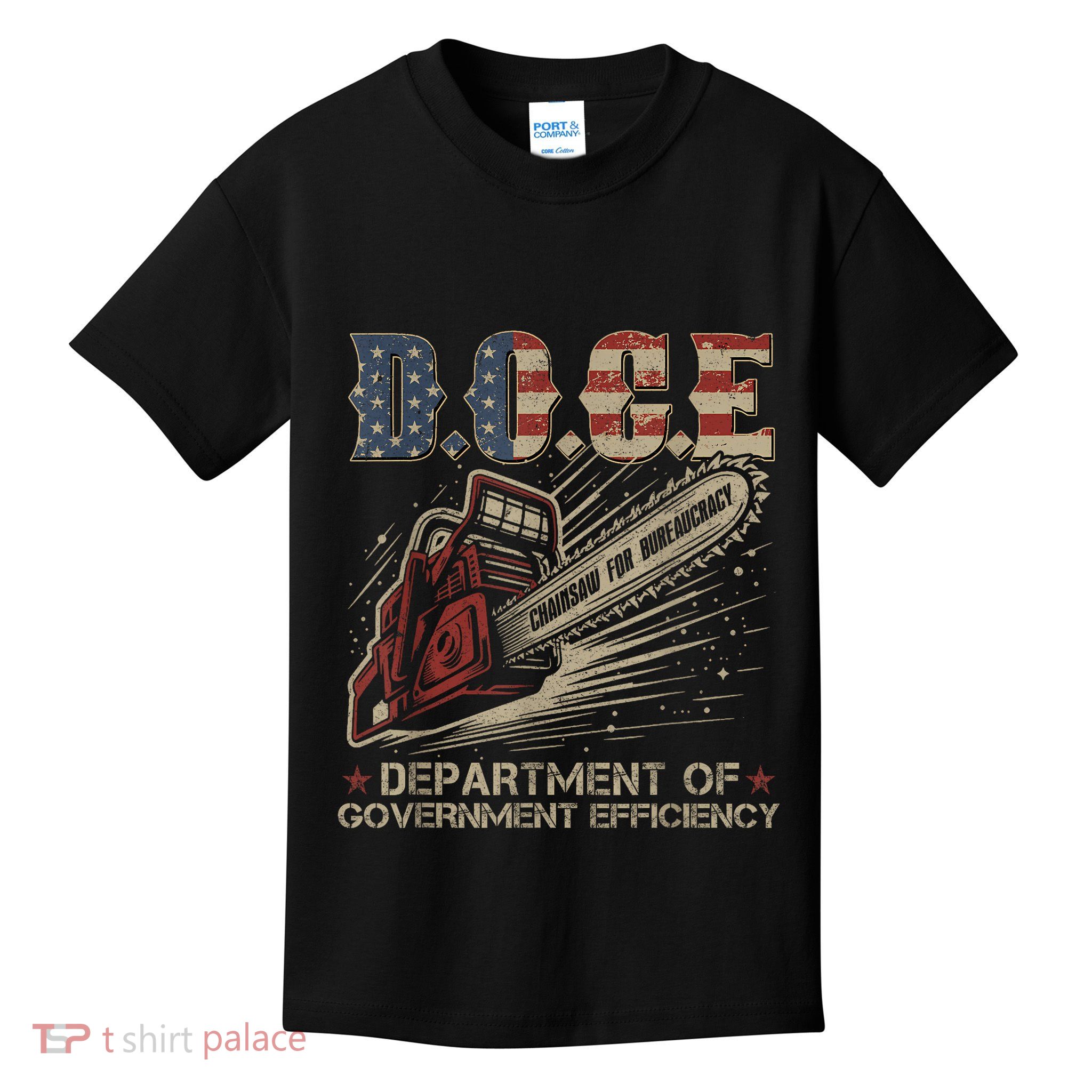 Chainsaw For Bureaucracy Funny D.O.G.E Doge Usa Flag Kids T-Shirt