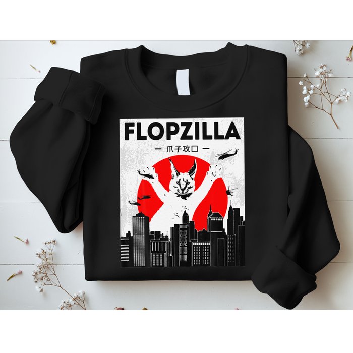 Catzilla Funny Big Floppa Meme Flopzilla Caracal Cat Lover Sweatshirt