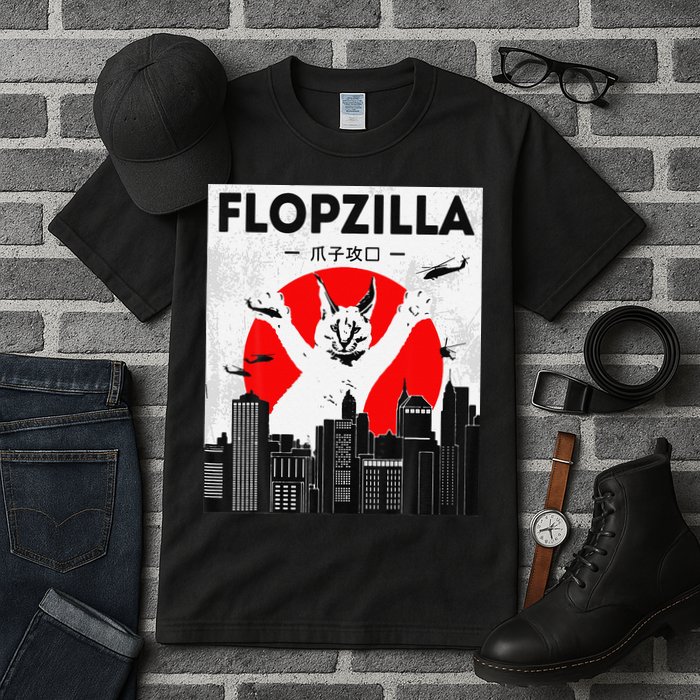 Catzilla Funny Big Floppa Meme Flopzilla Caracal Cat Lover Tall T-Shirt