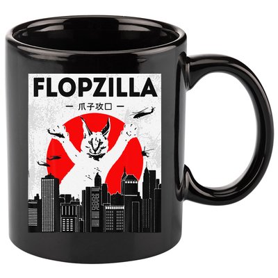 Catzilla Funny Big Floppa Meme Flopzilla Caracal Cat Lover 11oz C Handle Ceramic Mug