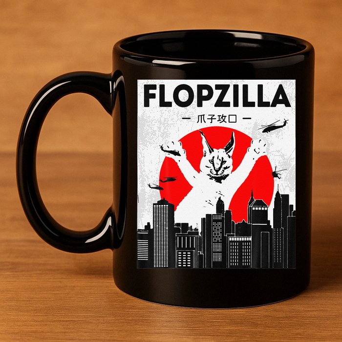 Catzilla Funny Big Floppa Meme Flopzilla Caracal Cat Lover 11oz C Handle Ceramic Mug