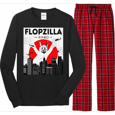 Catzilla Funny Big Floppa Meme Flopzilla Caracal Cat Lover Long Sleeve Pajama Set