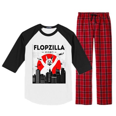 Catzilla Funny Big Floppa Meme Flopzilla Caracal Cat Lover Raglan Sleeve Pajama Set