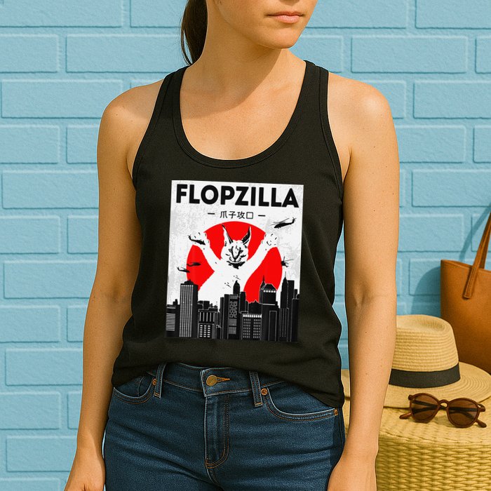 Catzilla Funny Big Floppa Meme Flopzilla Caracal Cat Lover Womens Tank Top