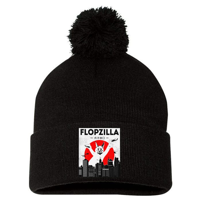 Catzilla Funny Big Floppa Meme Flopzilla Caracal Cat Lover Pom Pom 12in Knit Beanie