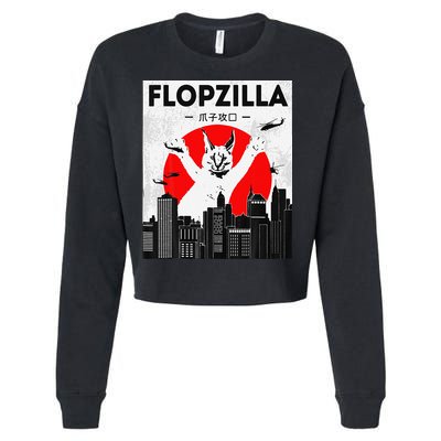 Catzilla Funny Big Floppa Meme Flopzilla Caracal Cat Lover Cropped Pullover Crew