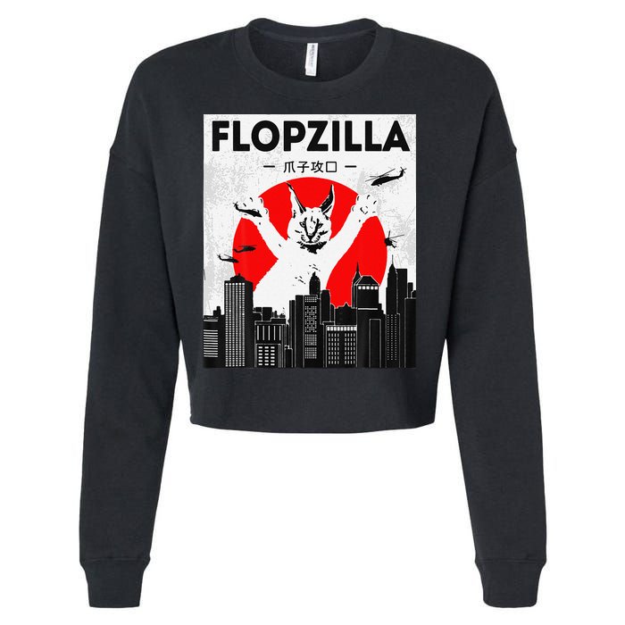 Catzilla Funny Big Floppa Meme Flopzilla Caracal Cat Lover Cropped Pullover Crew