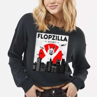 Catzilla Funny Big Floppa Meme Flopzilla Caracal Cat Lover Cropped Pullover Crew