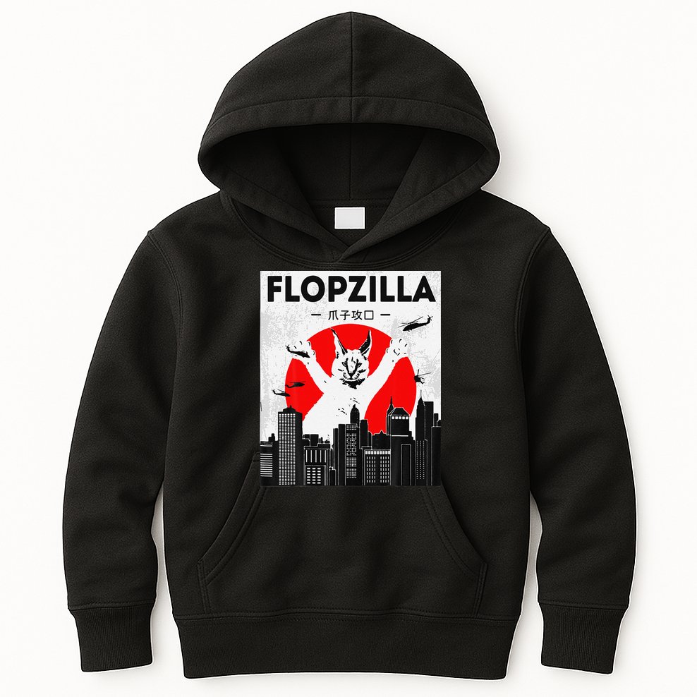 Catzilla Funny Big Floppa Meme Flopzilla Caracal Cat Lover Kids Hoodie