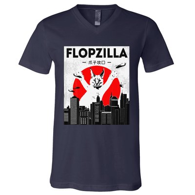 Catzilla Funny Big Floppa Meme Flopzilla Caracal Cat Lover V-Neck T-Shirt