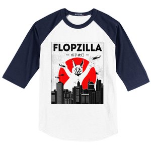 Catzilla Funny Big Floppa Meme Flopzilla Caracal Cat Lover Baseball Sleeve Shirt