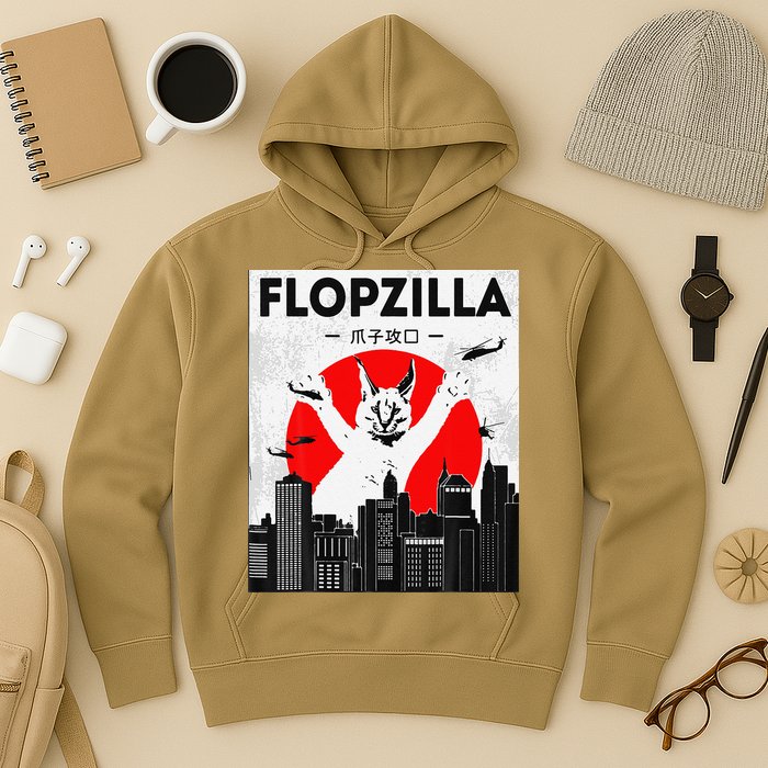 Catzilla Funny Big Floppa Meme Flopzilla Caracal Cat Lover Hoodie