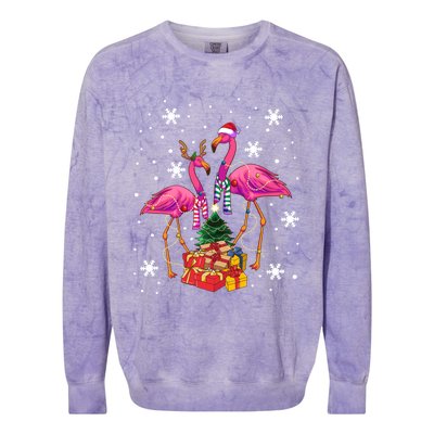 Christmas Flamingos Beach Snowflakes Deck The Palms Gift Colorblast Crewneck Sweatshirt