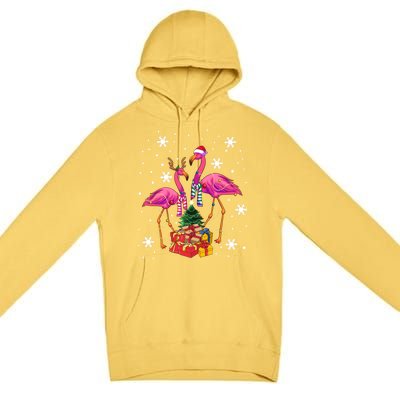 Christmas Flamingos Beach Snowflakes Deck The Palms Gift Premium Pullover Hoodie