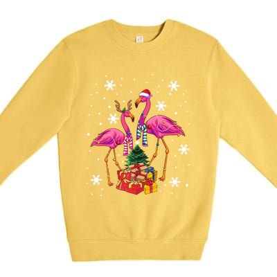 Christmas Flamingos Beach Snowflakes Deck The Palms Gift Premium Crewneck Sweatshirt