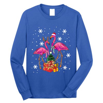 Christmas Flamingos Beach Snowflakes Deck The Palms Gift Long Sleeve Shirt