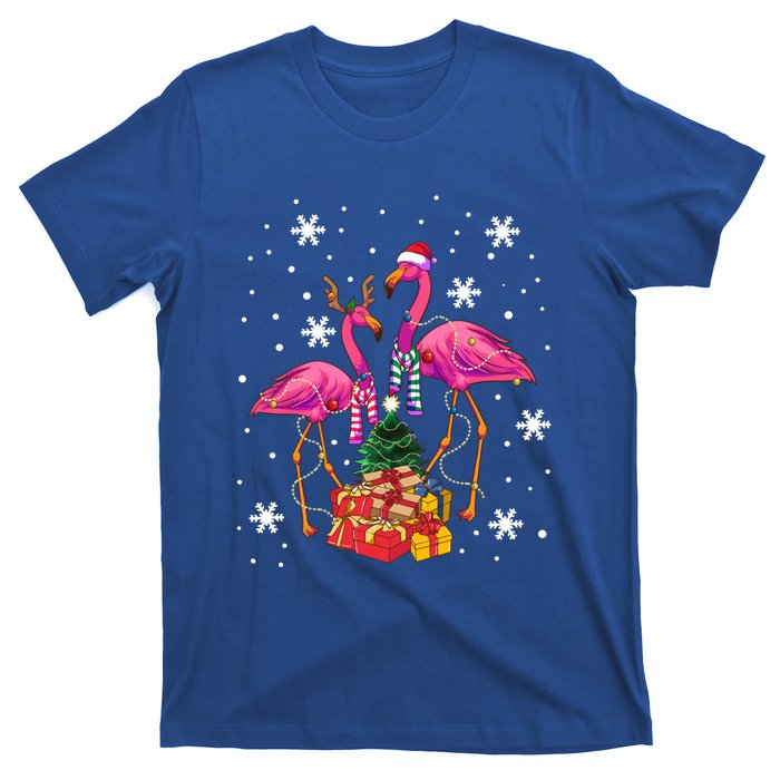 Christmas Flamingos Beach Snowflakes Deck The Palms Gift T-Shirt