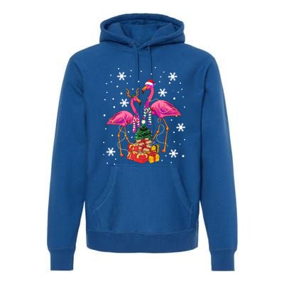 Christmas Flamingos Beach Snowflakes Deck The Palms Gift Premium Hoodie