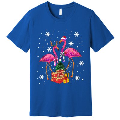 Christmas Flamingos Beach Snowflakes Deck The Palms Gift Premium T-Shirt