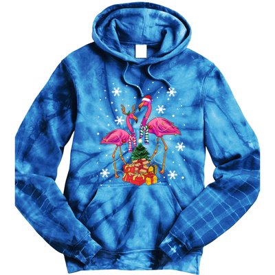 Christmas Flamingos Beach Snowflakes Deck The Palms Gift Tie Dye Hoodie