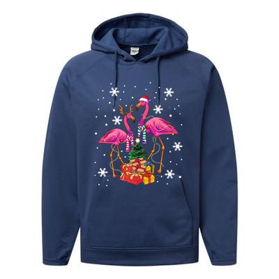 Christmas Flamingos Beach Snowflakes Deck The Palms Gift Performance Fleece Hoodie